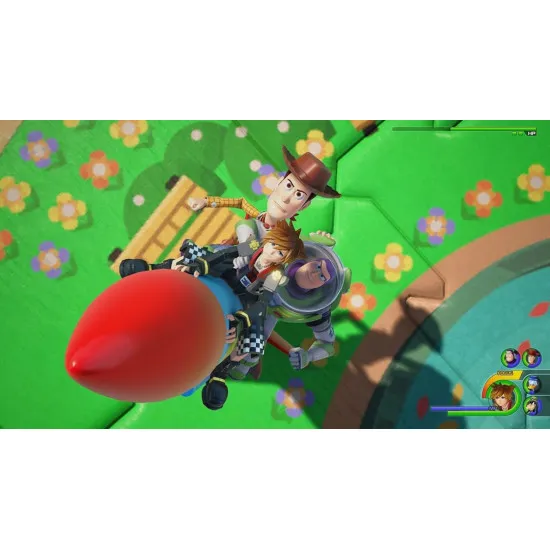 A PlayStation 5 game case depicting Sora sitting on a crown-adorned throne surrounded by his friends while floating keyblades create a striking background outline